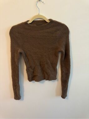 Mango Fuzzy Brown Crewneck Sweater